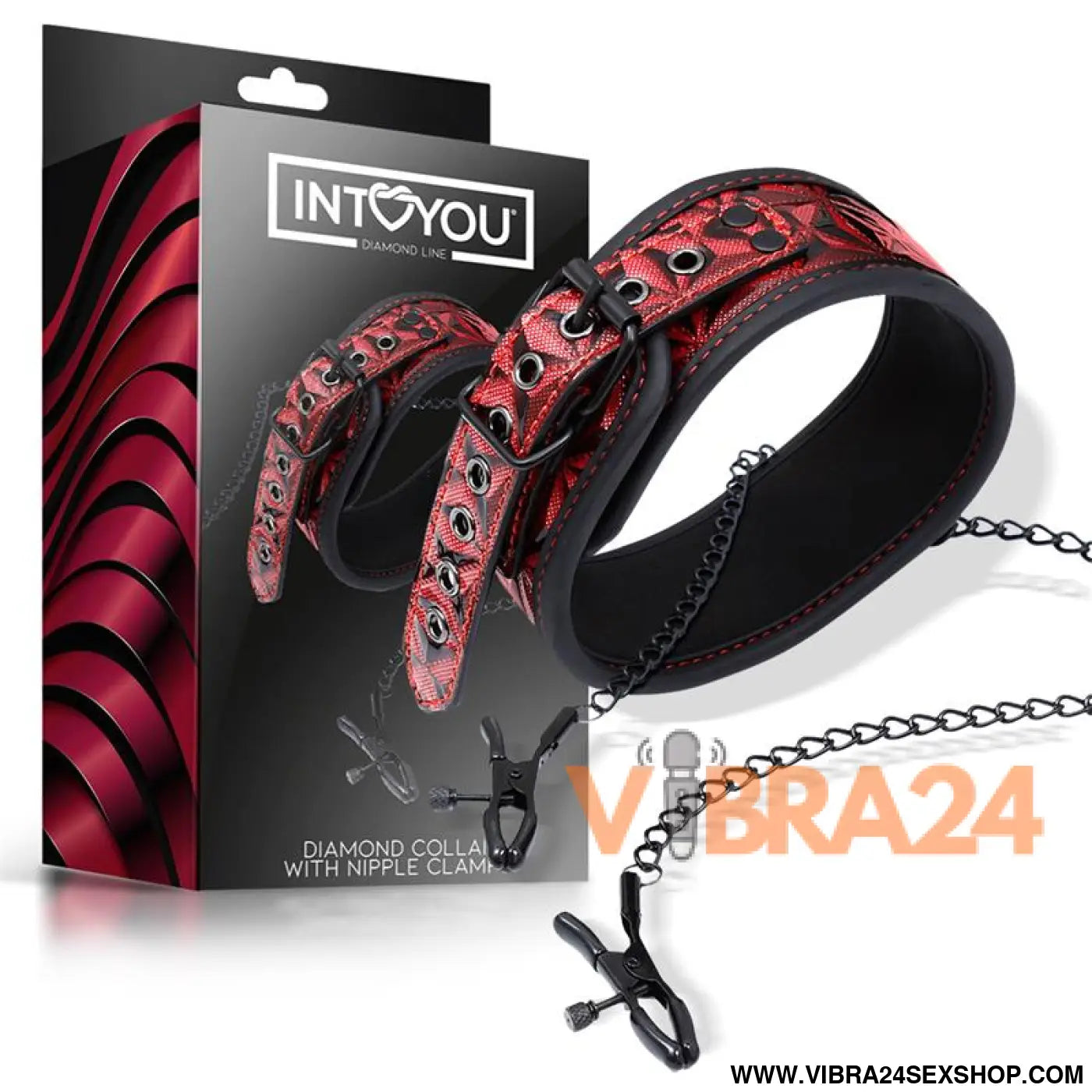 llar with Nipple Clamps Diamond Vegan Leather