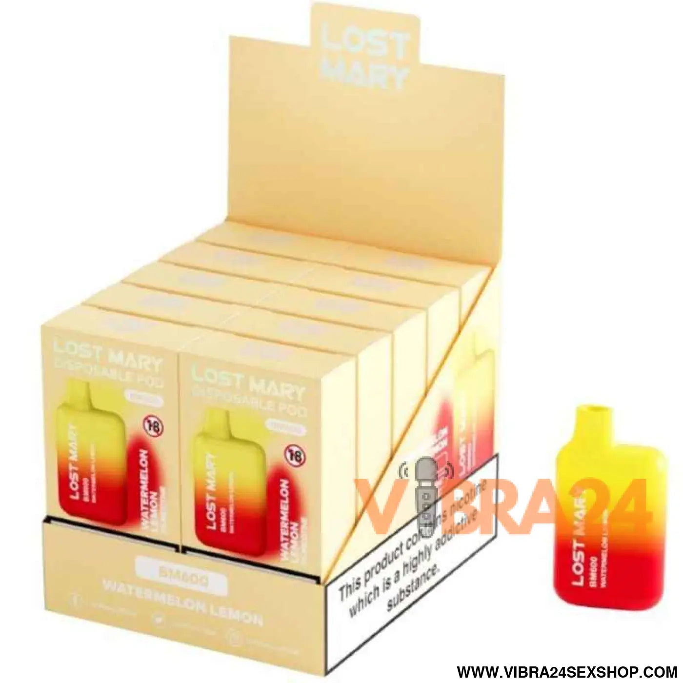 LOST MARY - (EXPOSITOR PROFESSIONAL PACK -10 UNIDADES) BM600 NICOTINE VAPER 2% DESCARTÁVEL MELANCIA LIMÃO
