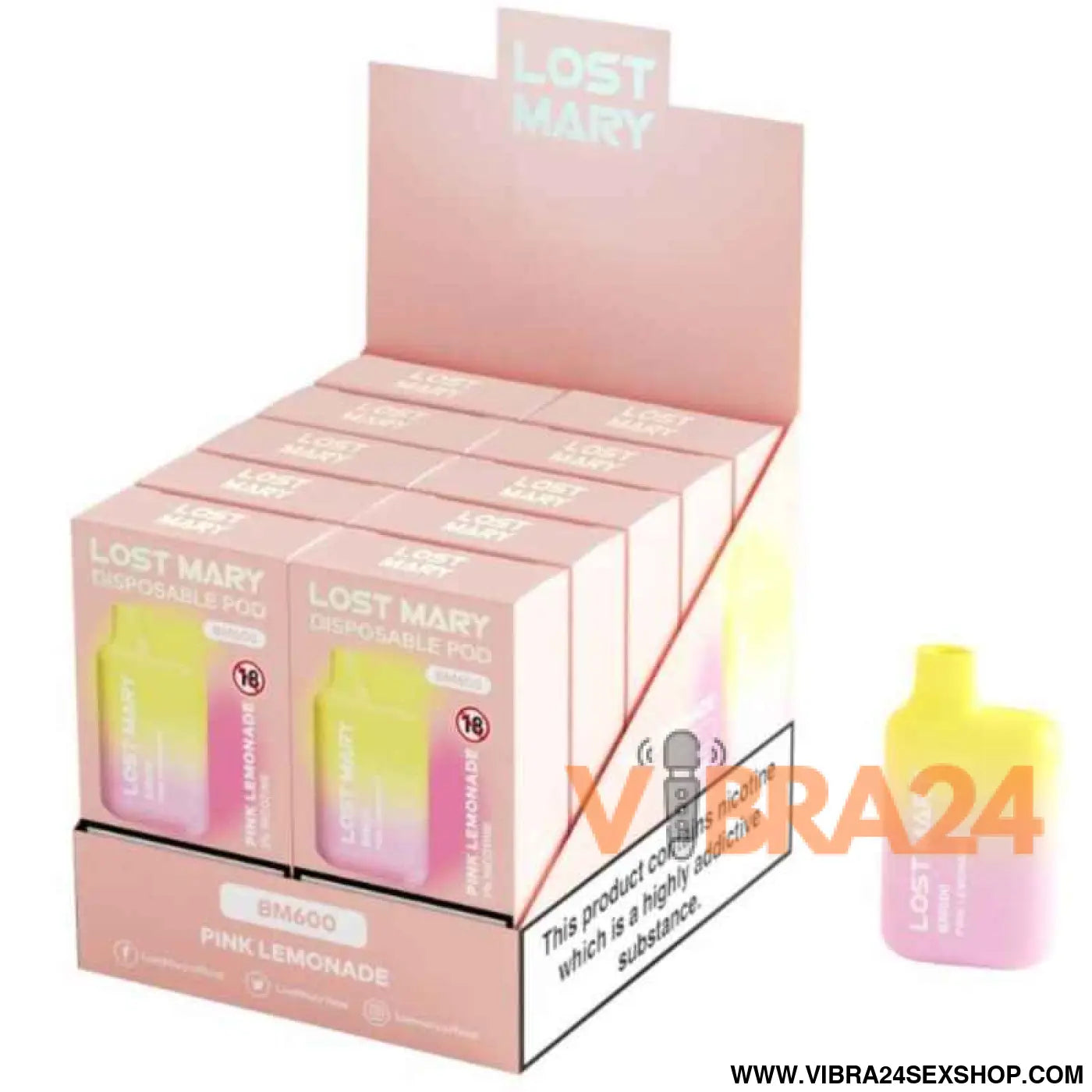 LOST MARY - (EXPOSITOR PROFESSIONAL PACK -10 UNIDADES) BM600 NICOTINE VAPER 2% DESCARTÁVEL PINK LIMONADE
