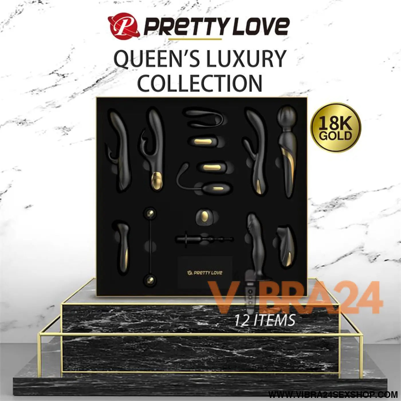 Luxury Set Queens with 12 Toys Black and 18k Gold