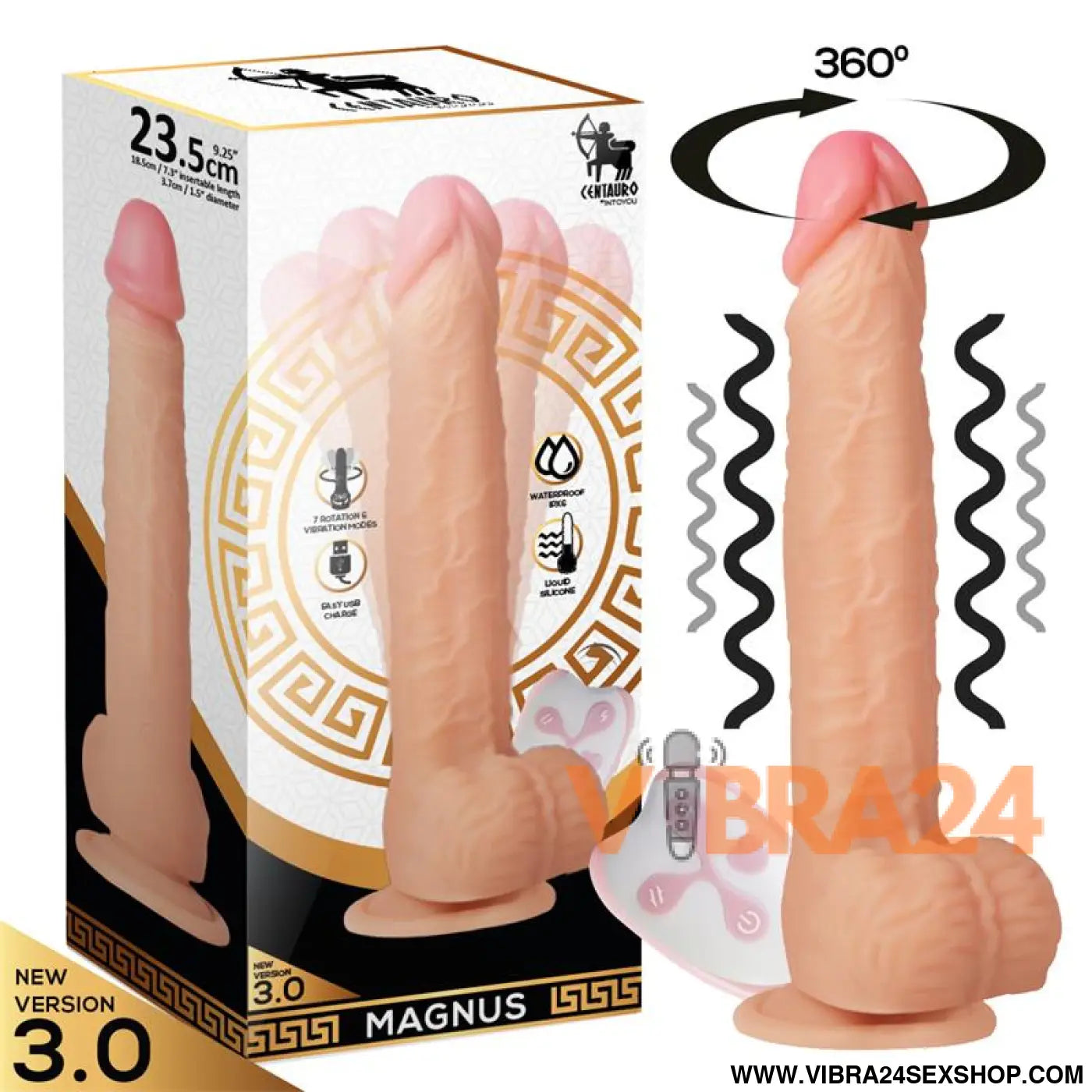 Magnus 3.0 Realistic Vibrating and Rotating Dildo Remote Control Liquid Silicone