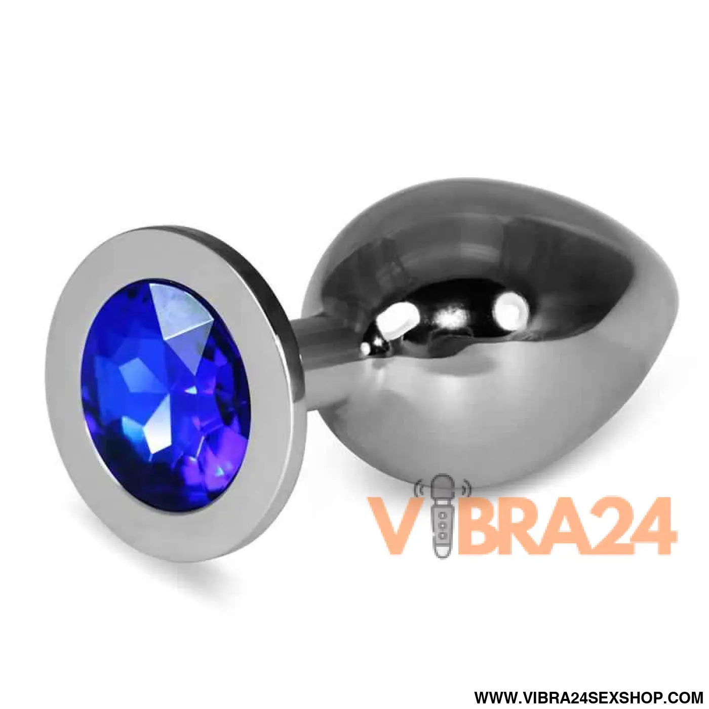 Metal Butt Plug RoseBud Classic with Darkblue Jewel Size L