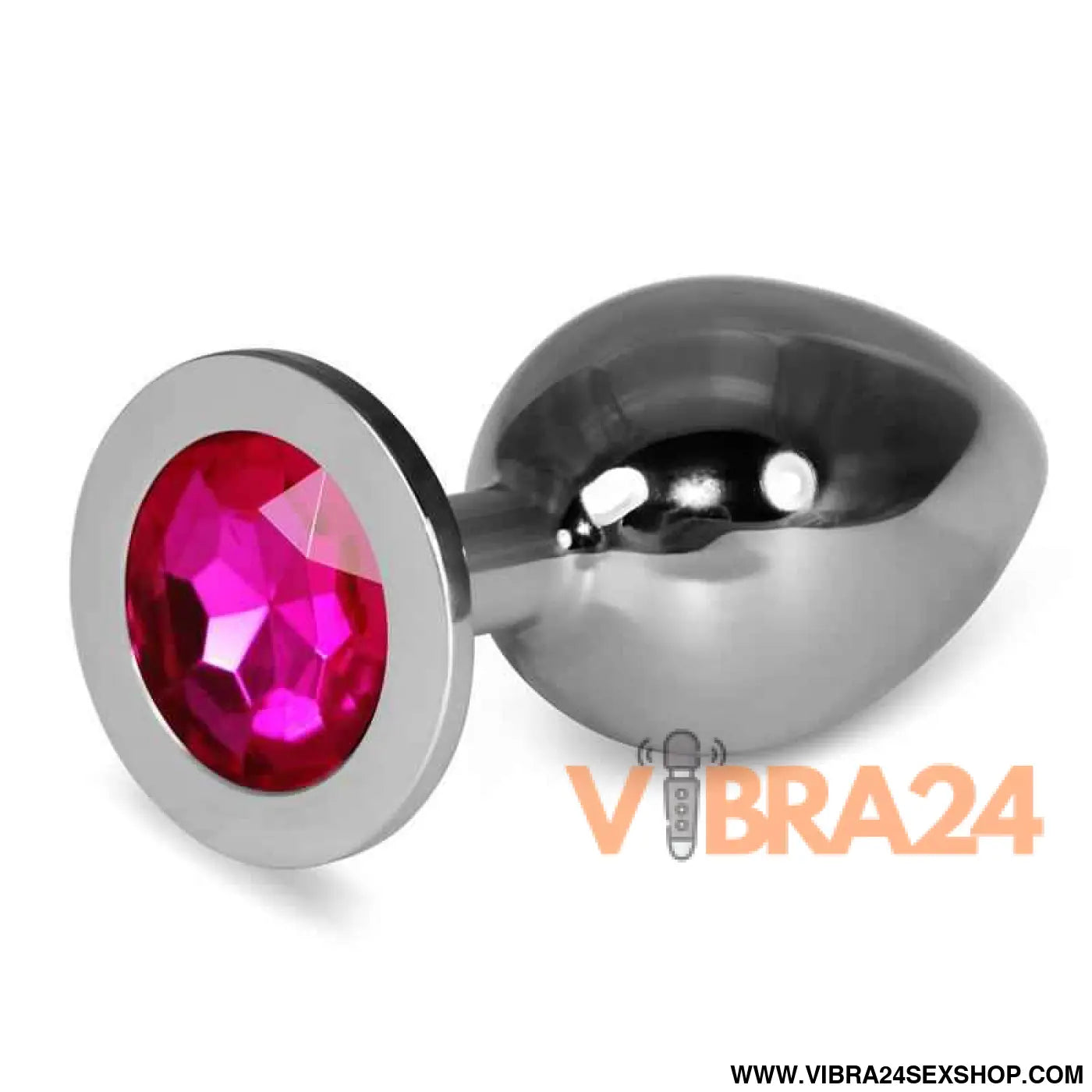 Metal Butt Plug RoseBud Classic with Fuchsia Jewel Size L