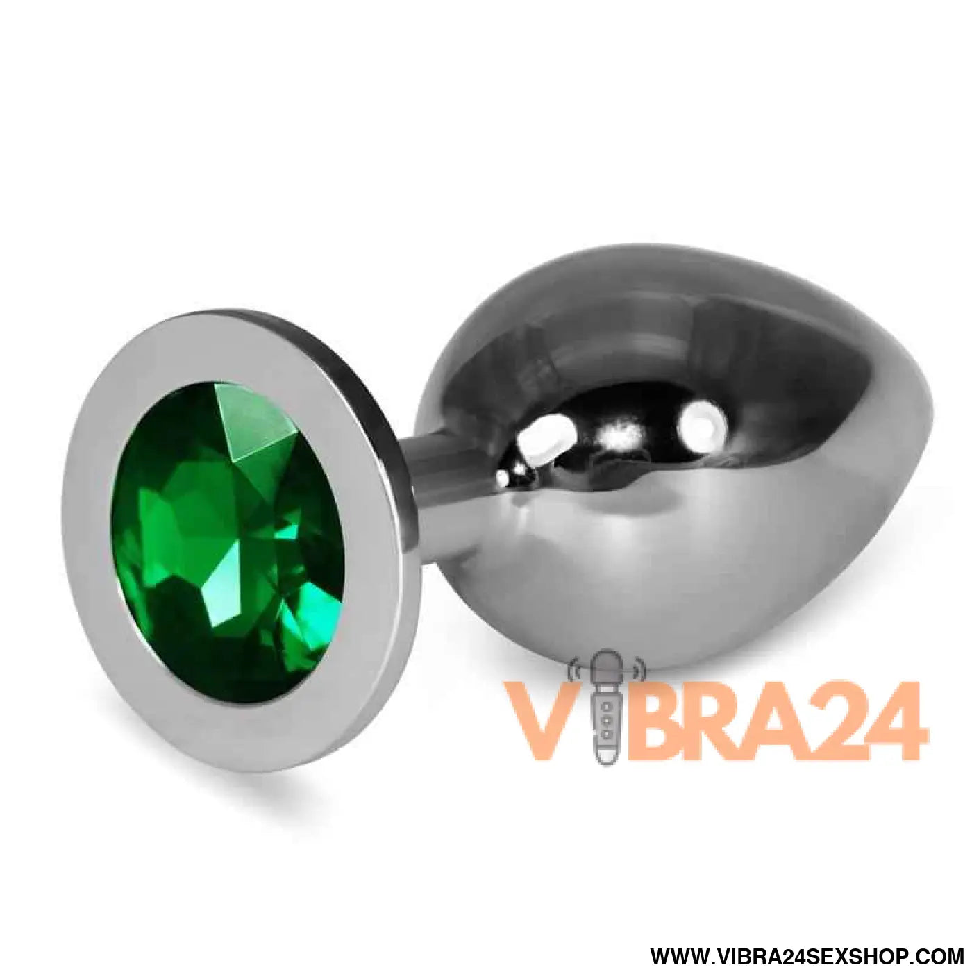 Metal Butt Plug RoseBud Classic with Green Jewel Size L