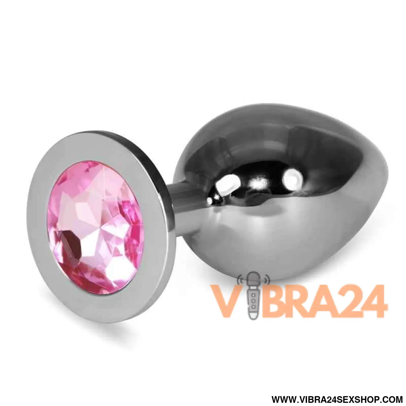 Metal Butt Plug RoseBud Classic with Pink Jewel Size L
