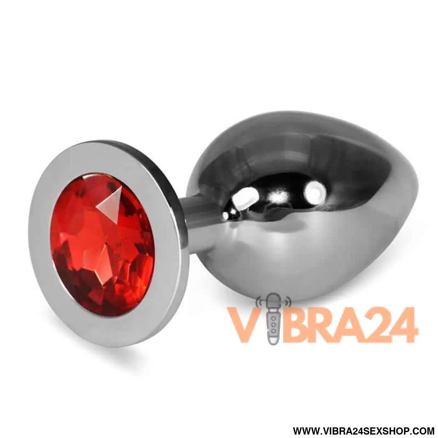 Metal Butt Plug RoseBud Classic with Red Jewel Size L