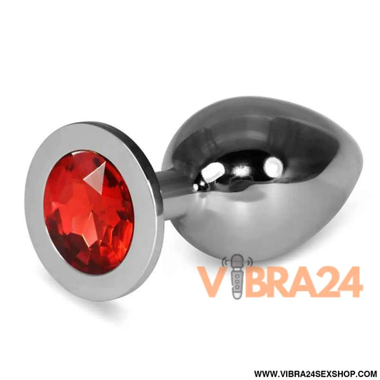 Metal Butt Plug RoseBud Classic with Red Jewel Size L