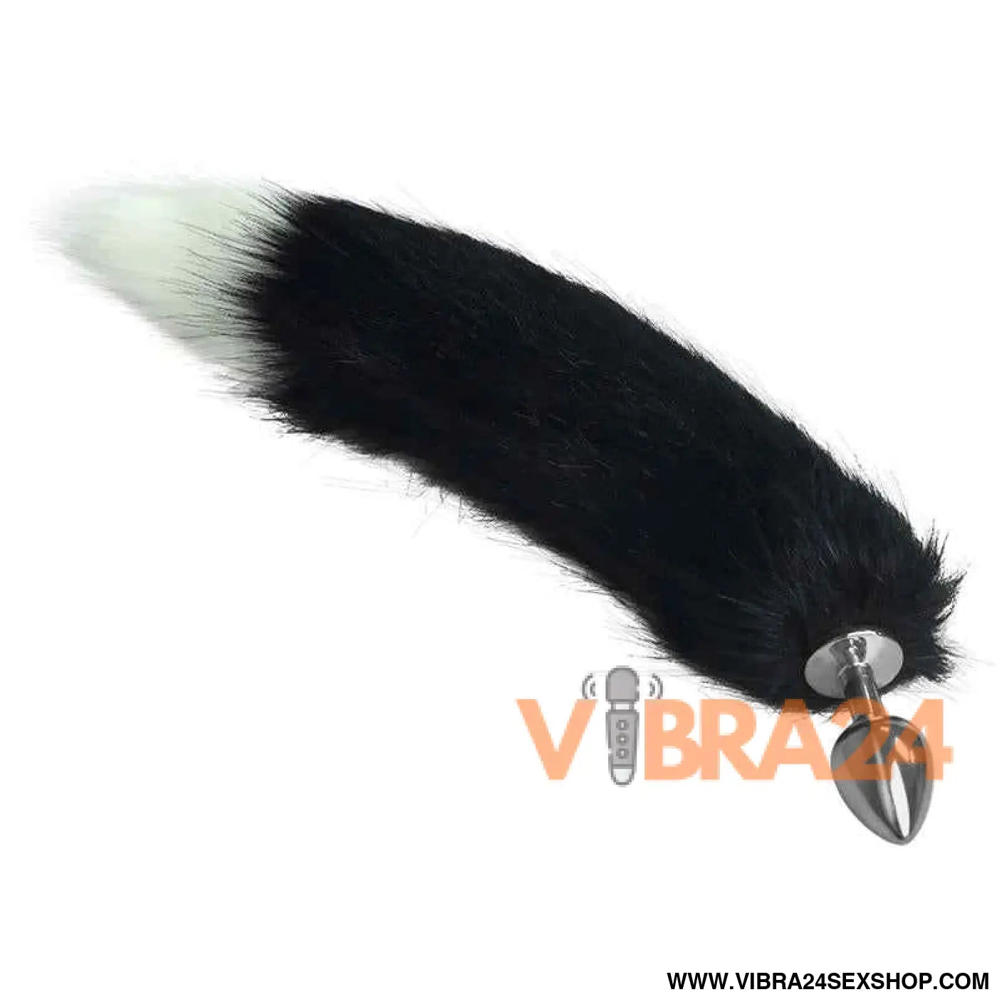 Metal Butt Plug with Black and White Fox Tail Size L