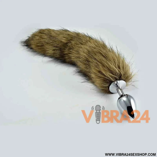 Metal Butt Plug with Brown Fox Tail Size S