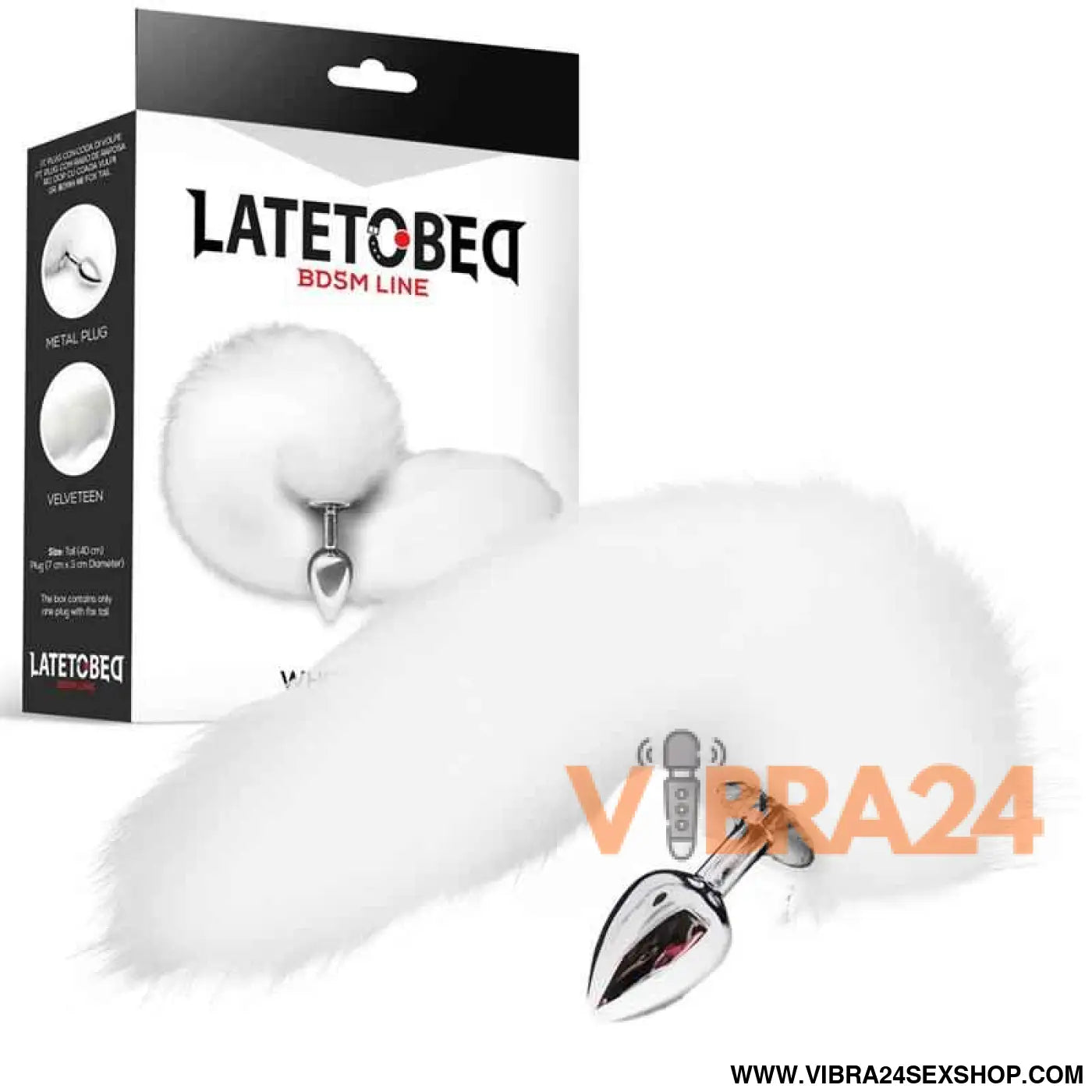 Metal Butt Plug with Foxy Tail Velvet Touch 40 cm White