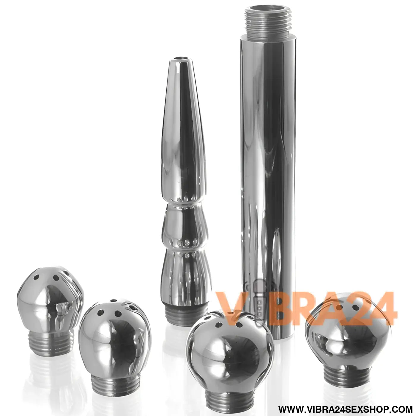 Conjunto de limpeza vaginal e anal metal hard com bicos de metal cromados em vários formatos disponível na vibra24 sexshop loja erotica