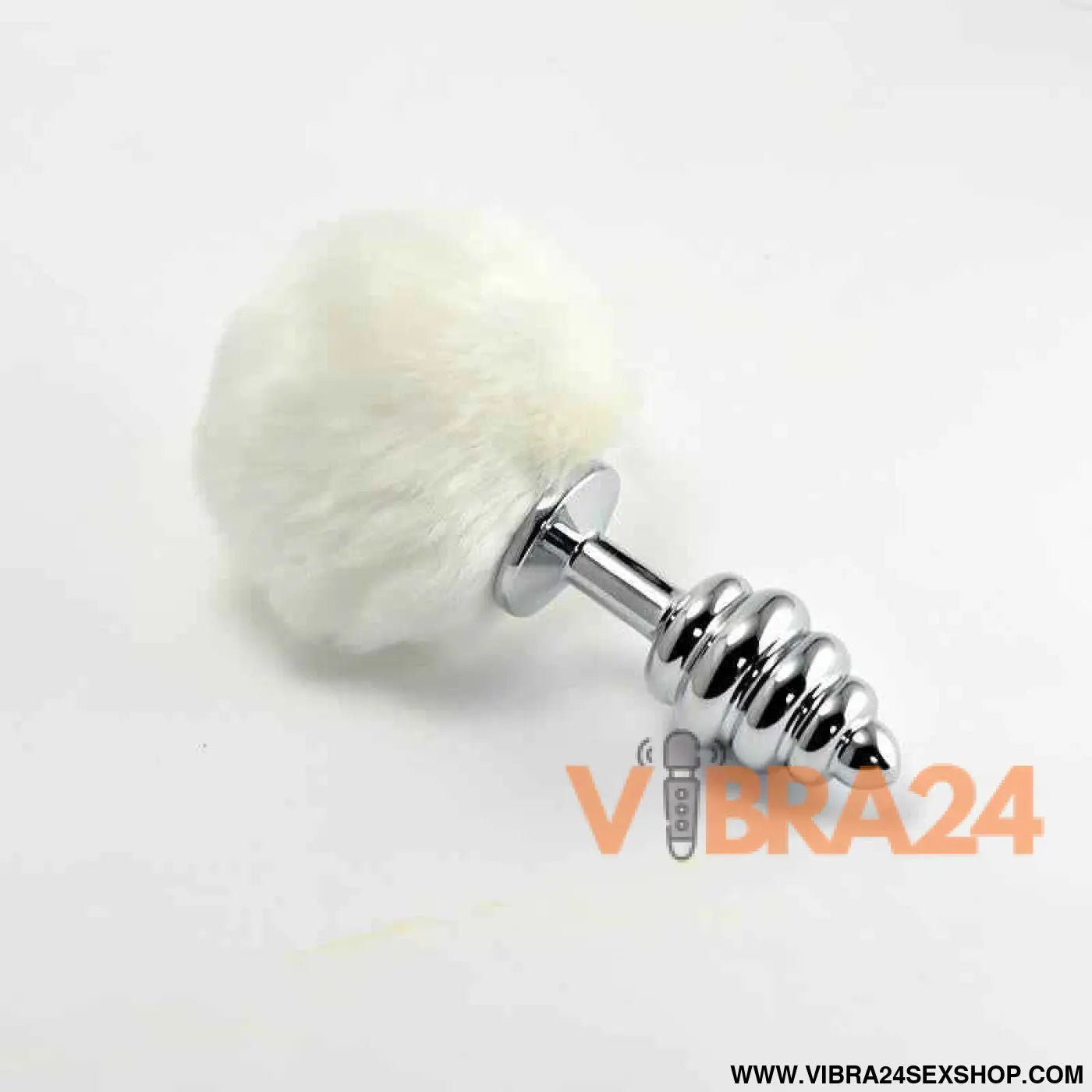 Metal Spiral Butt Plug with White Pompon