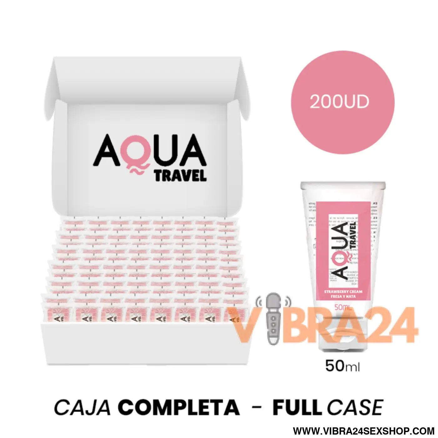 MOQ 200 - AQUA TRAVEL CREME DE MORANGO LUBRIFICANTE À BASE ÁGUA - 50 ML