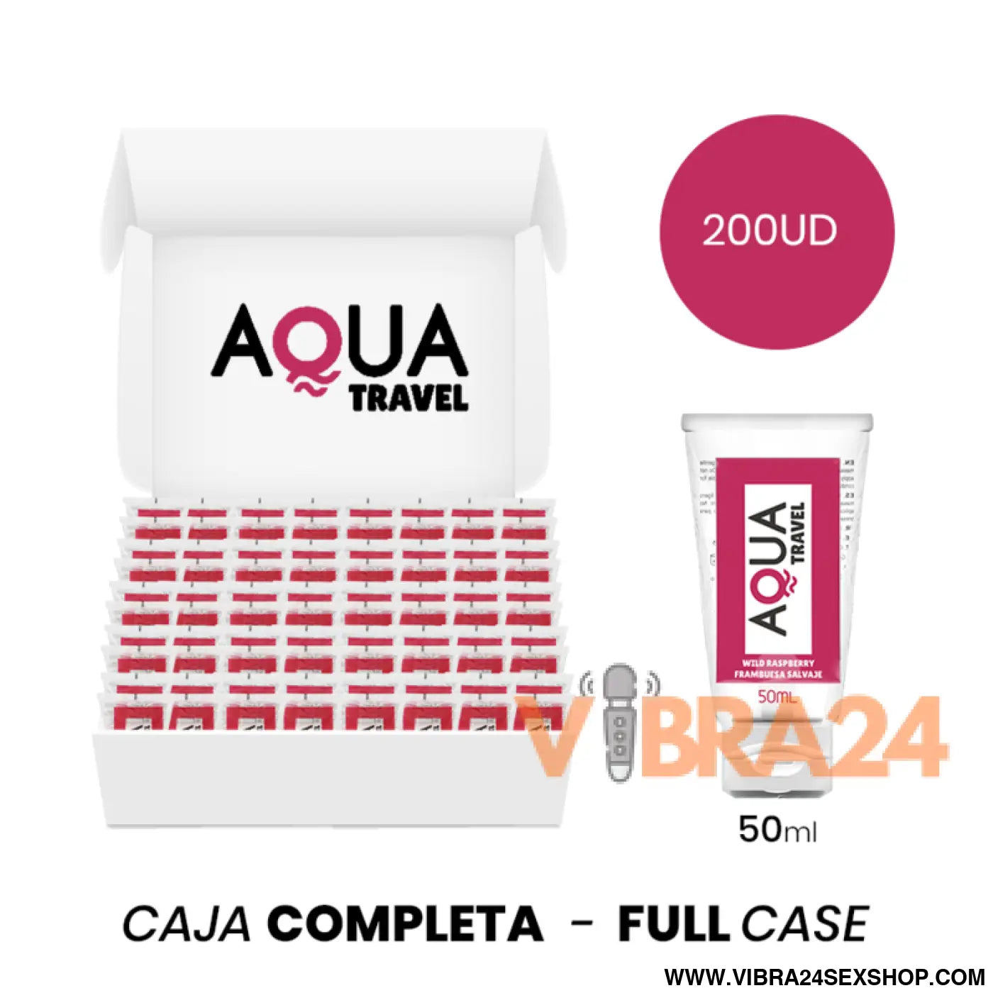MOQ 200 - AQUA TRAVEL LUBRIFICANTE À BASE DE ÁGUA SABOR FRAMBOESA SELVAGEM - 50 ML