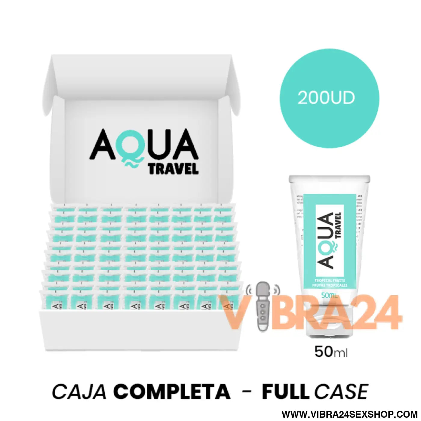 MOQ 200 - AQUA TRAVEL LUBRIFICANTE À BASE DE ÁGUA SABOR FRUTAS TROPICAIS - 50 ML