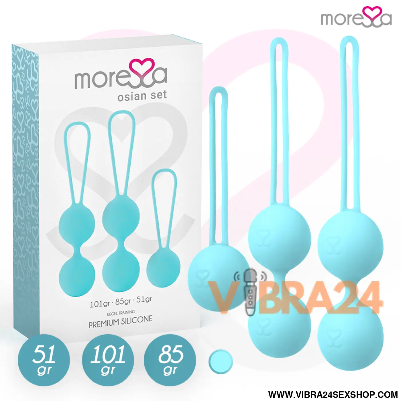 MORESSA - Conjunto Bolas Chinesas Silicone Turquesa Premium Osian - VIBRA24 SEXSHOP