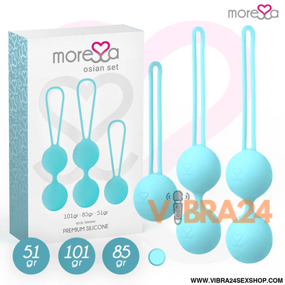 MORESSA - Conjunto Bolas Chinesas Silicone Turquesa Premium Osian - VIBRA24 SEXSHOP