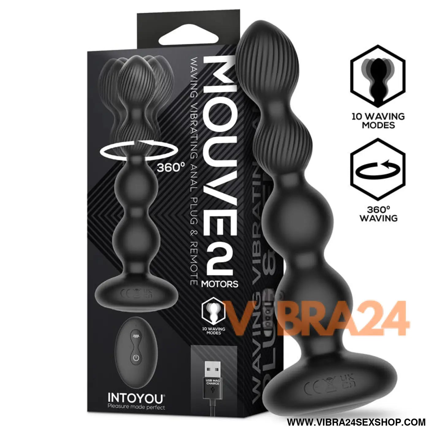 Mouve Butt Plug with Waving and Vibratiion Remote Control 2 Motors