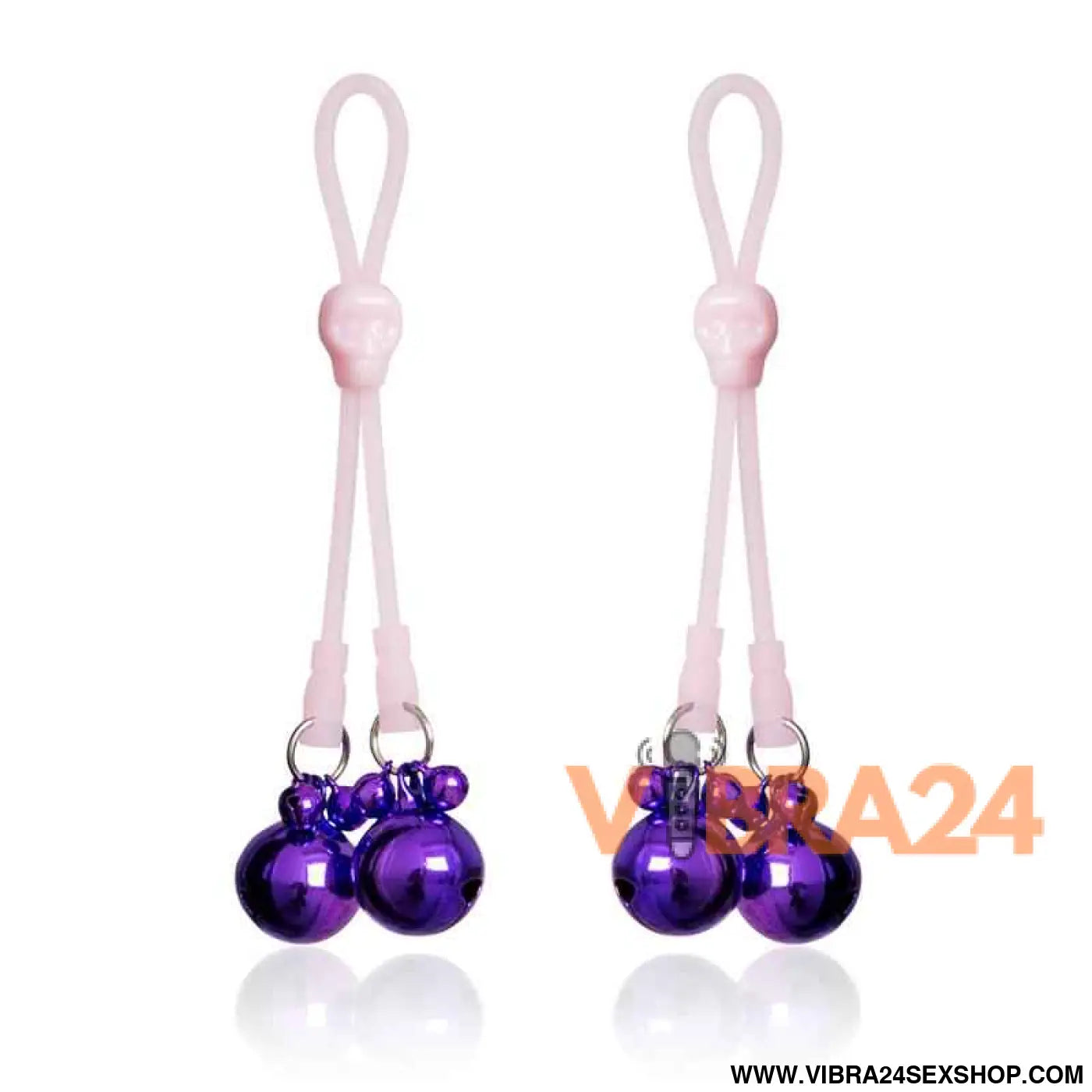 Nipple Clamps Skulls and Ring Bells Silicone Metal Pink/Purple