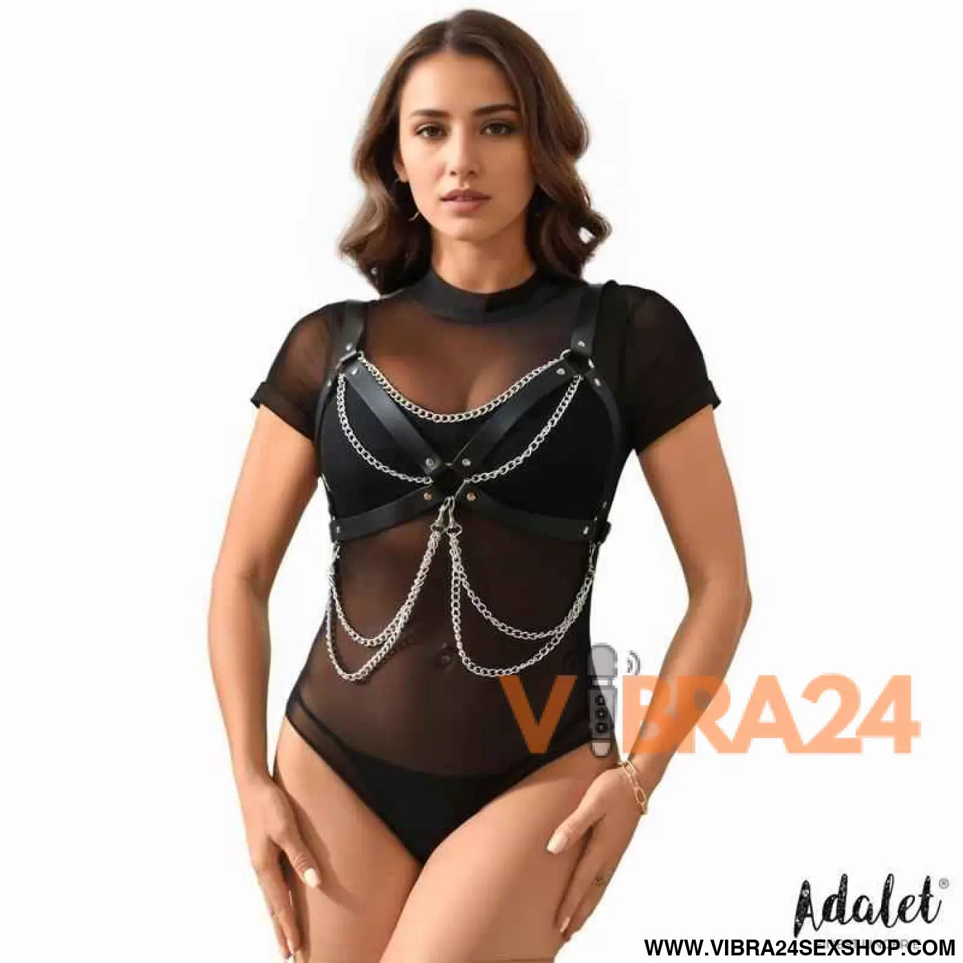 Noelle Vegan Leather Chest Harness with Chain One size