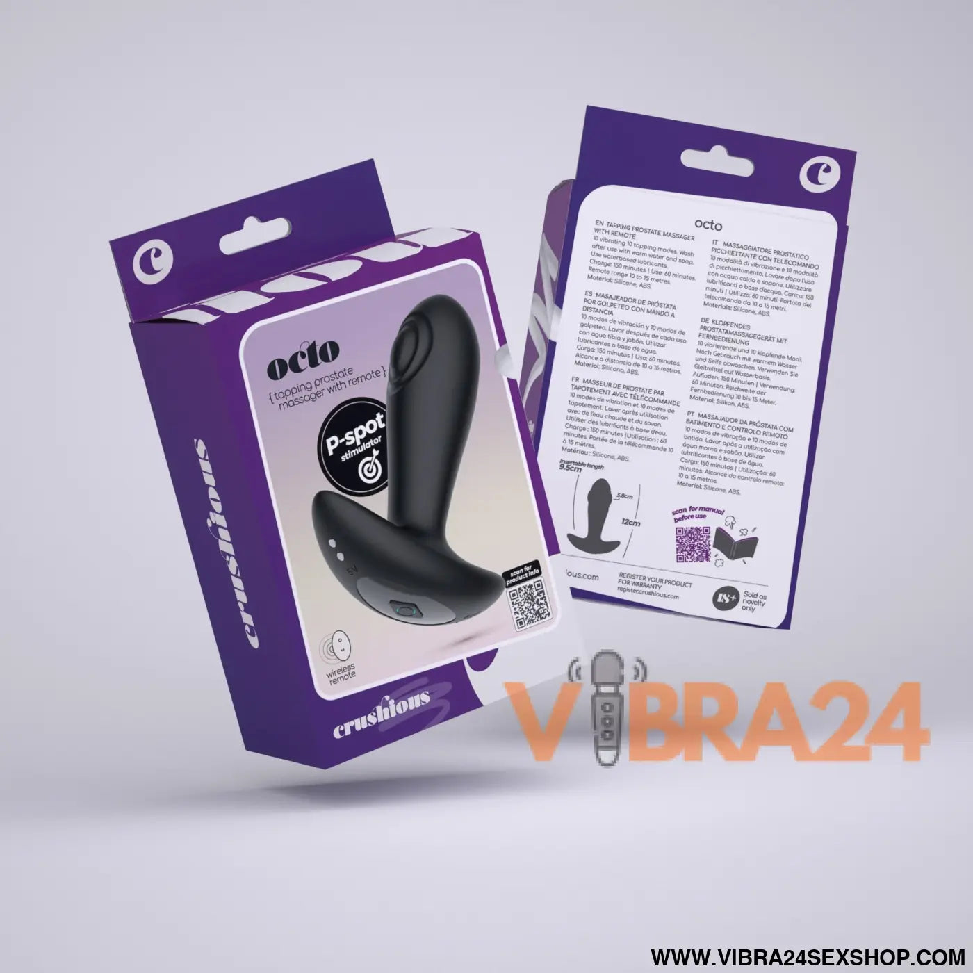 Octo Plug anal com controlo remoto Crushious, pulsação e conforto premium