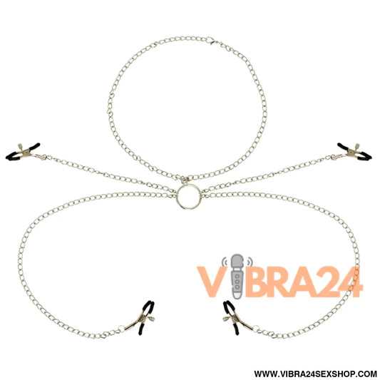 OHMAMA FETISH 4 PINÇAS DE NIPPLE COM COLAR CORRENTE
