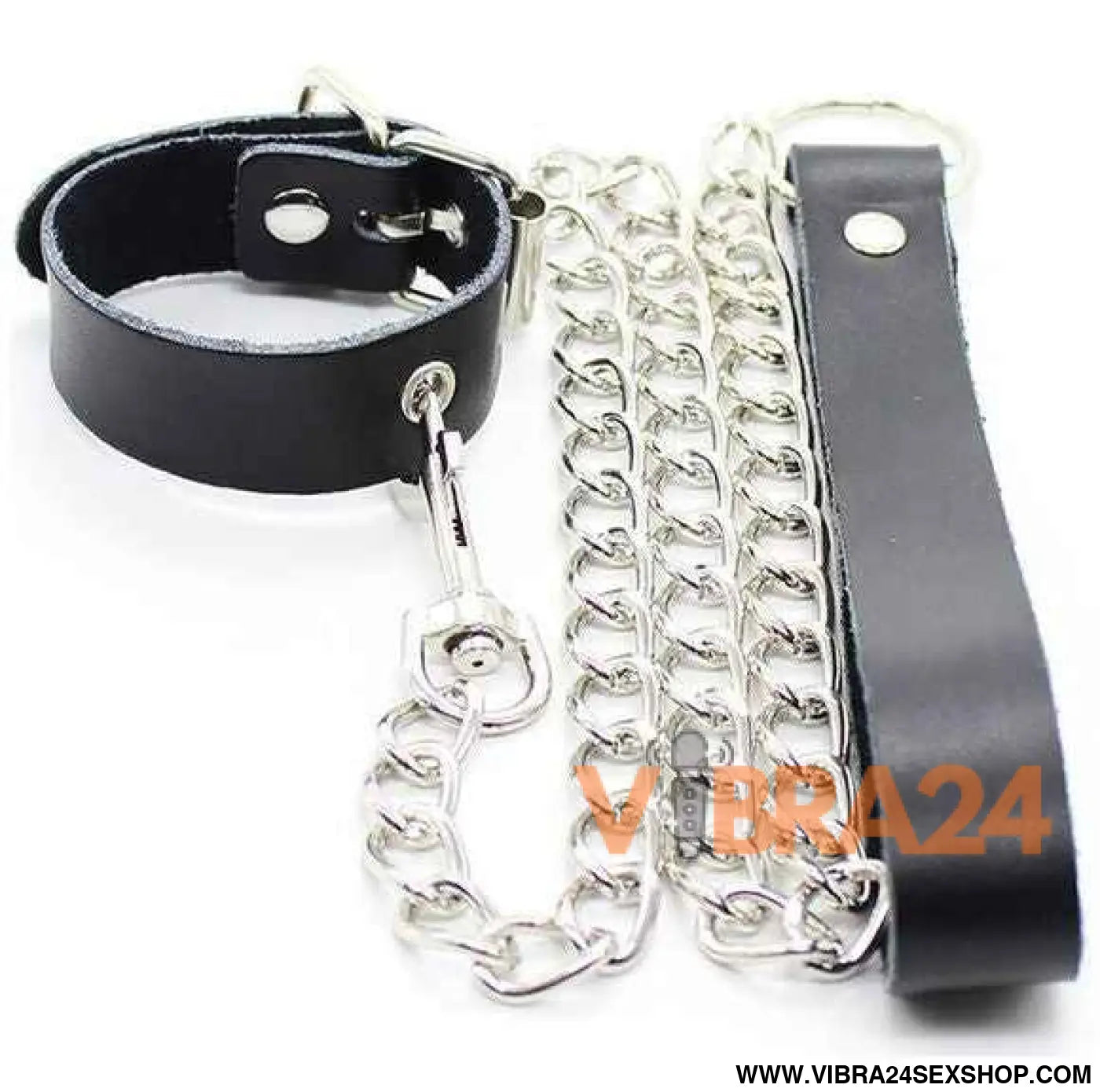 OHMAMA FETISH - COLAR PARA PÊNIS E ALÇA DE COURO COM CORRENTE METAL
