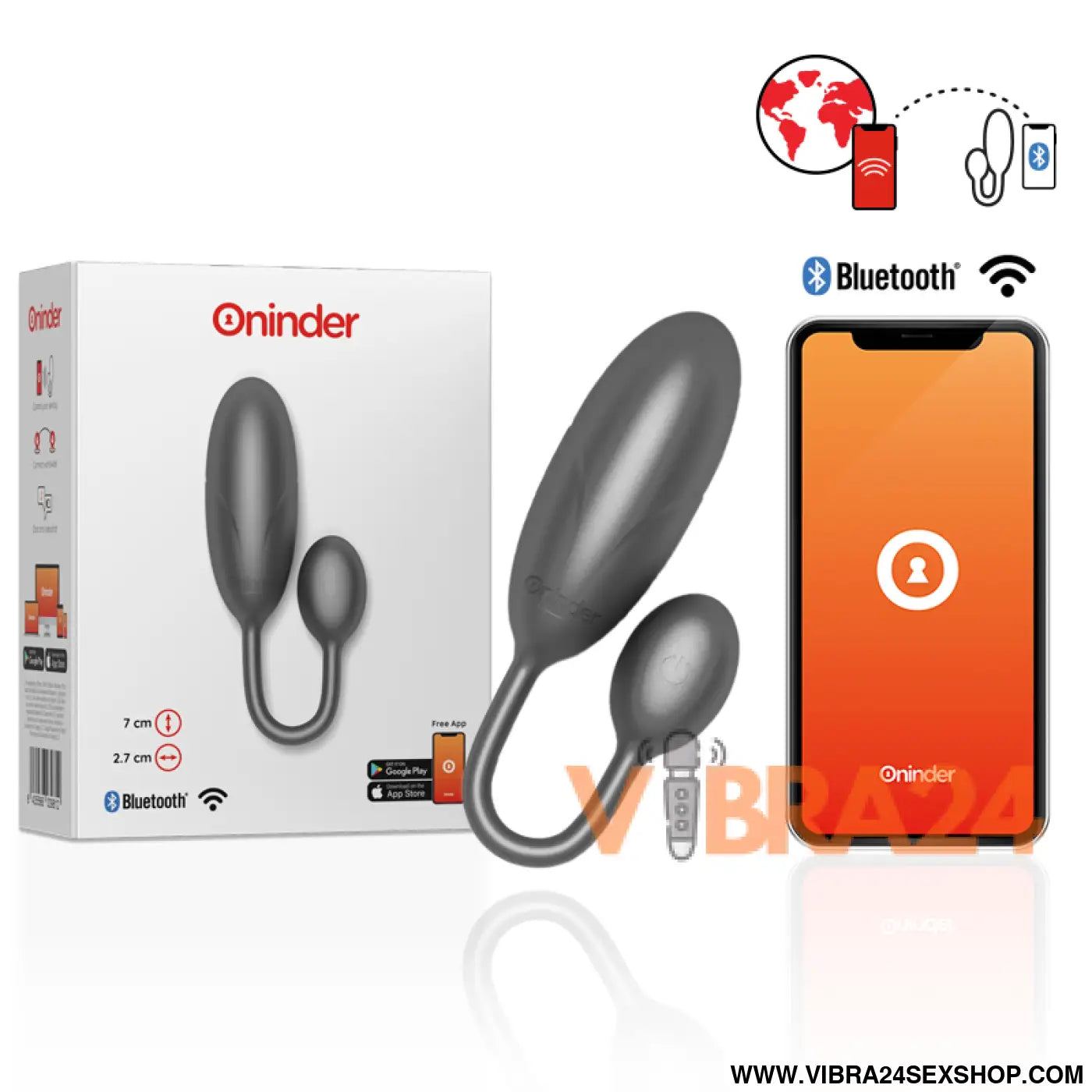 ONINDER - OVO VIBRATÓRIO DENVER PRETO 7 X 2,7 CM APLICATIVO GRATUITO