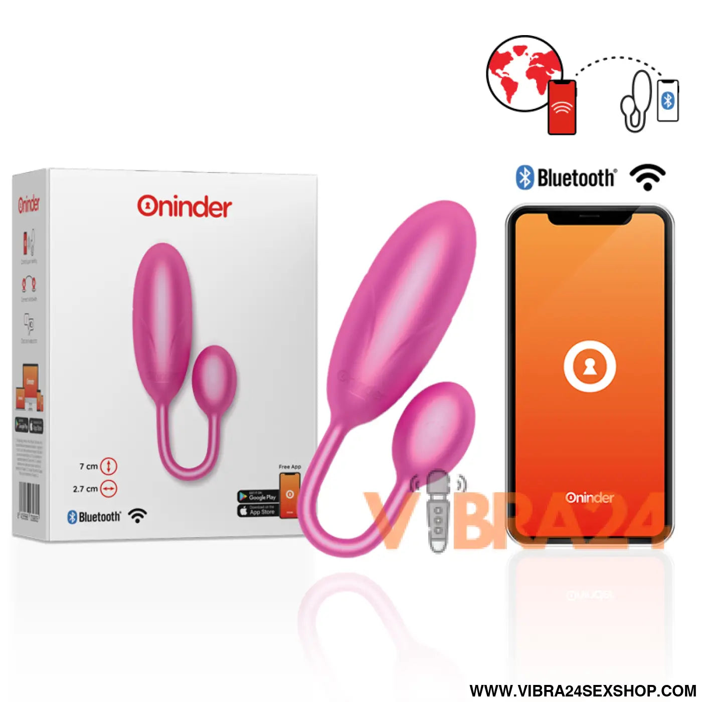 ONINDER - OVO VIBRATÓRIO DENVER ROSA 7 X 2,7 CM APLICATIVO GRATUITO