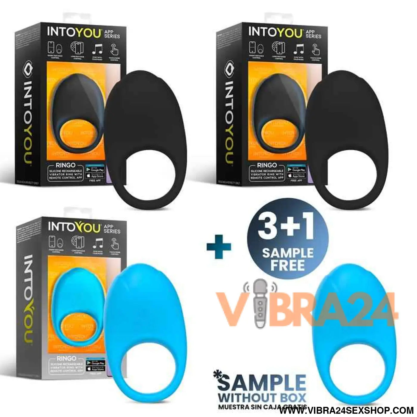 Pack 3 + 1 Ringo Silicone Vibrating Ring with App