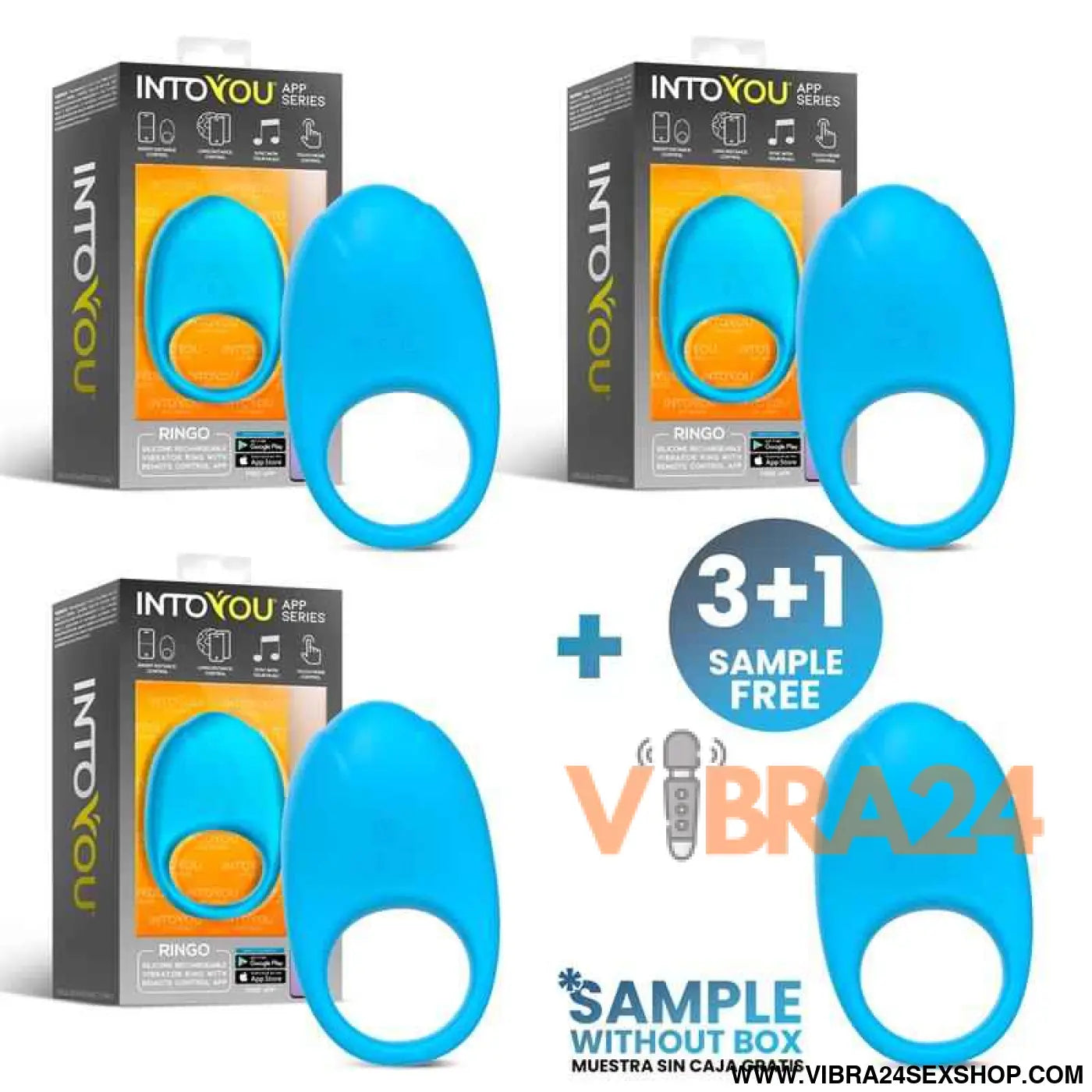 Pack 3 + Tester Ringo Vibrating Ring with APP Blue