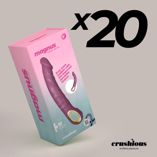 Pack de 20 — VIBRADOR Flexível Magnus Bend Roxo Crushious (10 Modos, USB Recarregável)