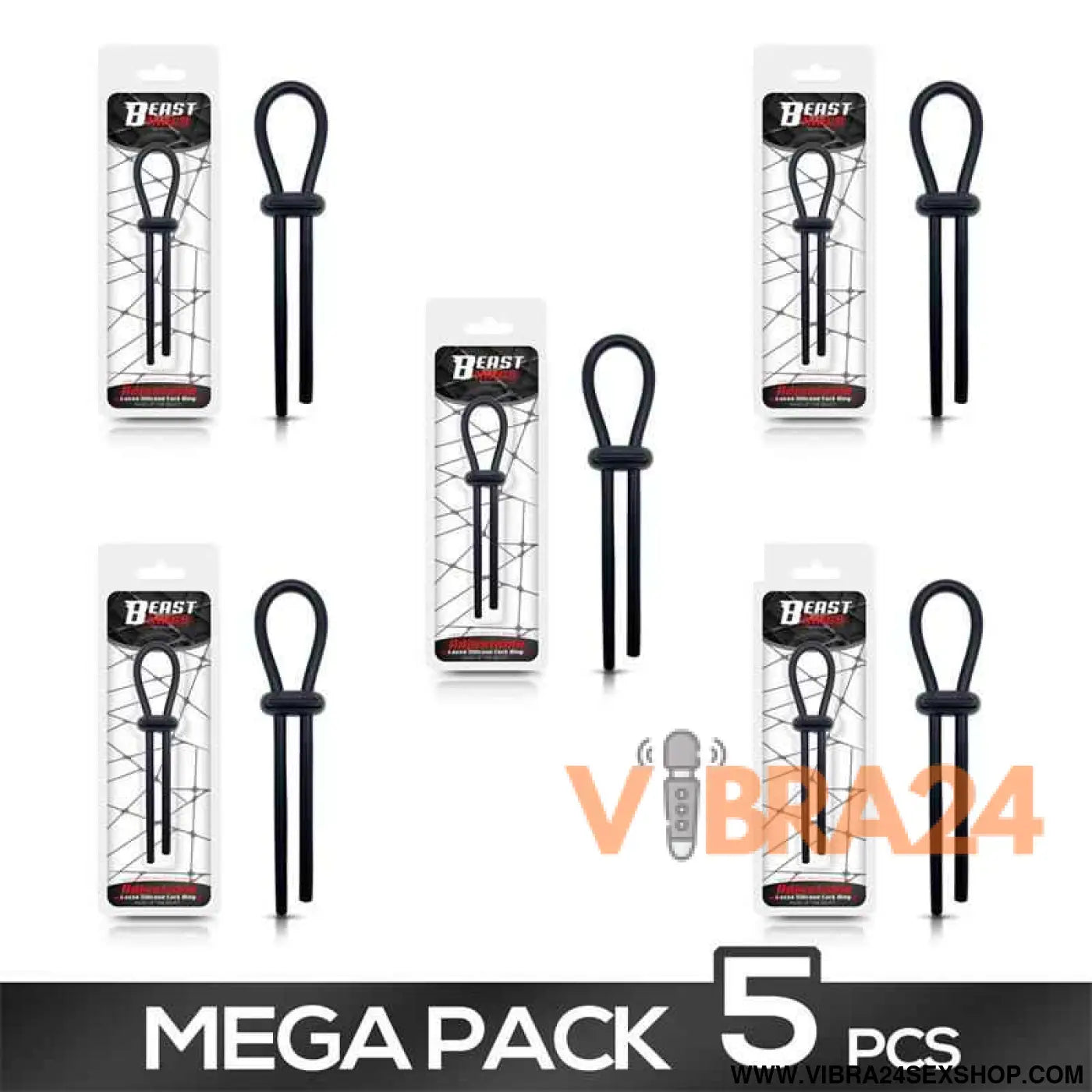 Pack of 5 Adjustable Lasso Penis Ring Solid Silicone Black