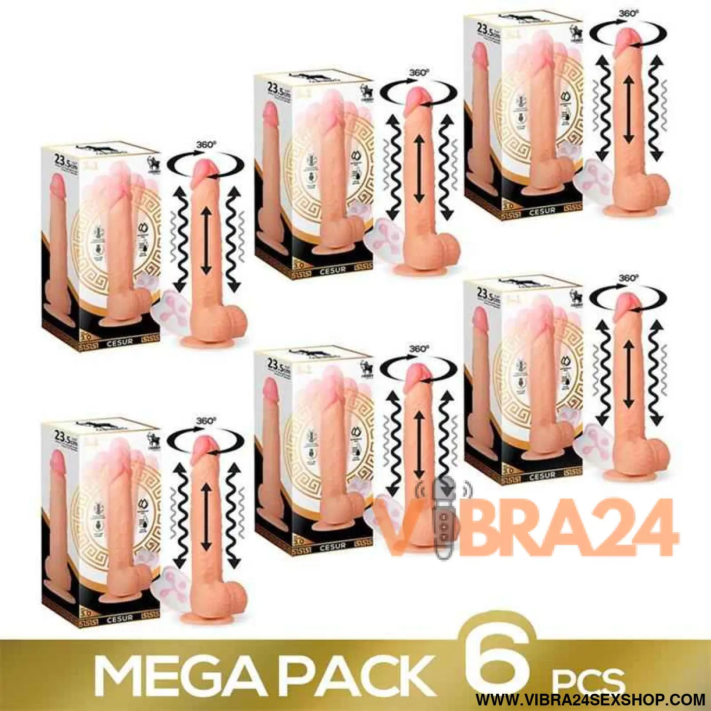 Pack of 6 Cesur 3.0 Realistic Dildo with Vibration 360º Undulating Movement and Telescopic