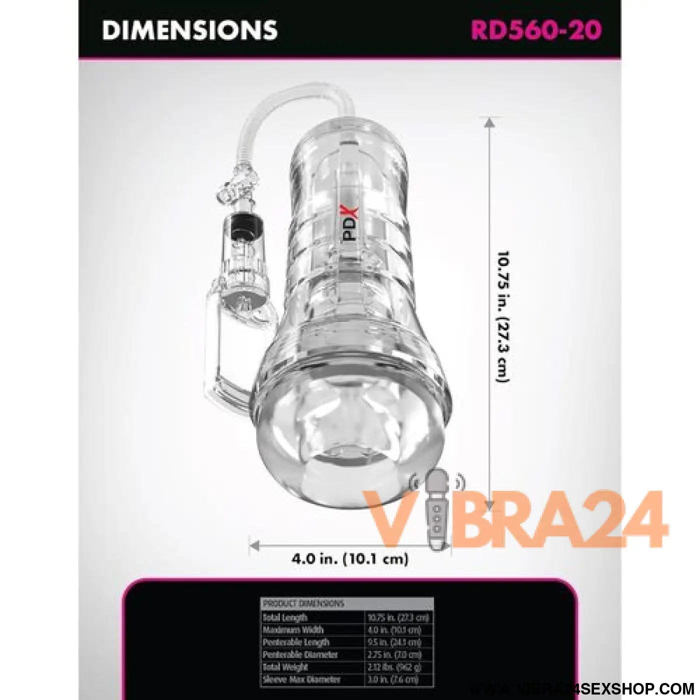 PDX ELITE - VIEWTUBE VAC XXL TRANSPARENTE STROKER COM BOMBA DE SUCÇÃO 27,3 CM