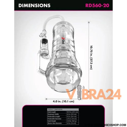 PDX ELITE - VIEWTUBE VAC XXL TRANSPARENTE STROKER COM BOMBA DE SUCÇÃO 27,3 CM