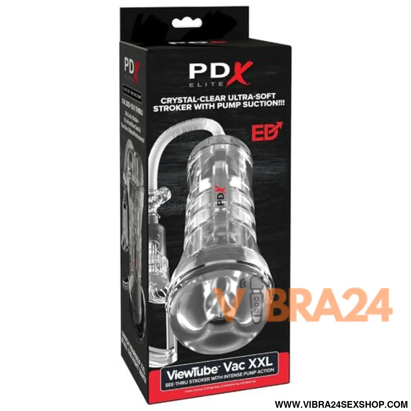 PDX ELITE - VIEWTUBE VAC XXL TRANSPARENTE STROKER COM BOMBA DE SUCÇÃO 27,3 CM