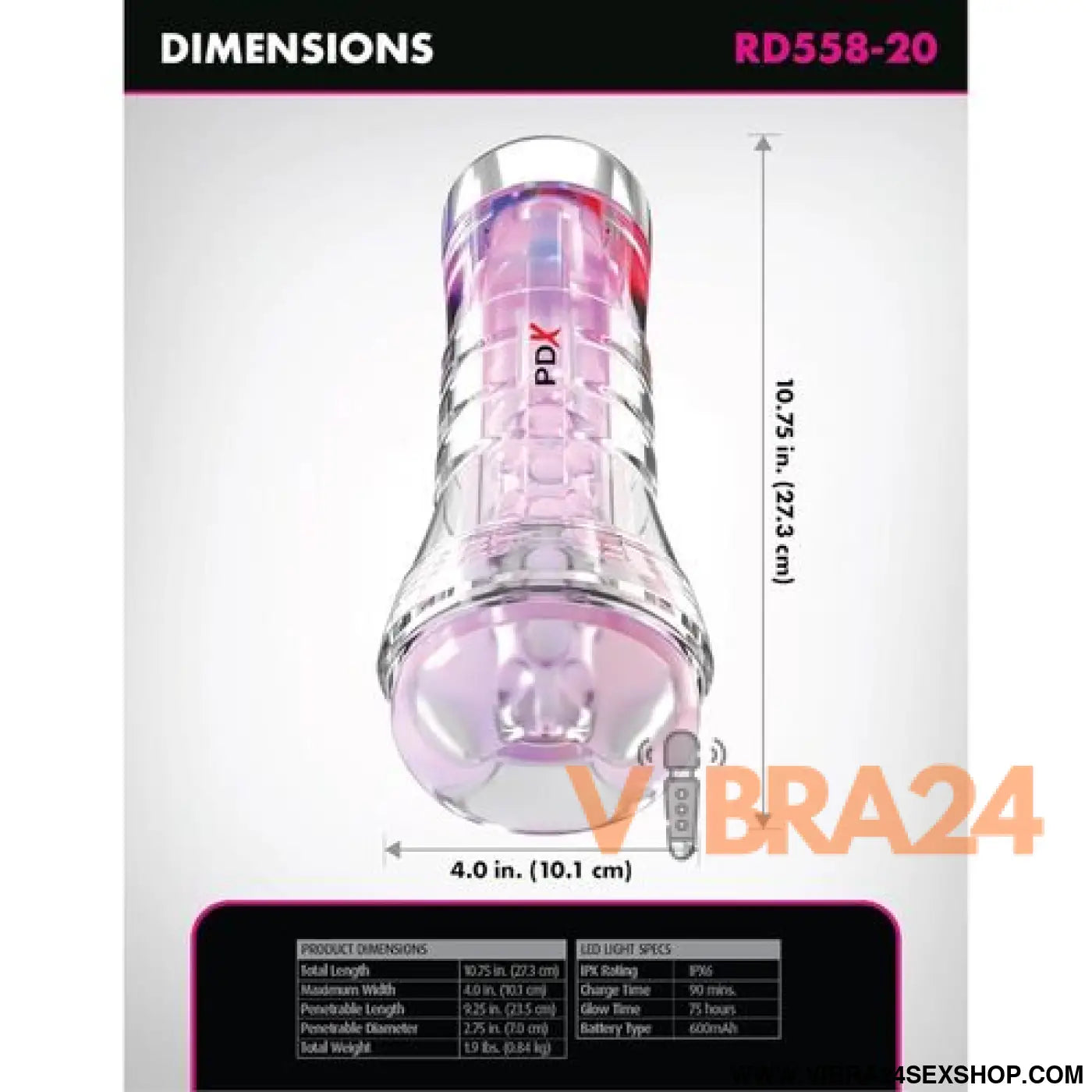 PDX ELITE - VIEWTUBE XXL LED TRANSPARENT STROKER 27,3 CM