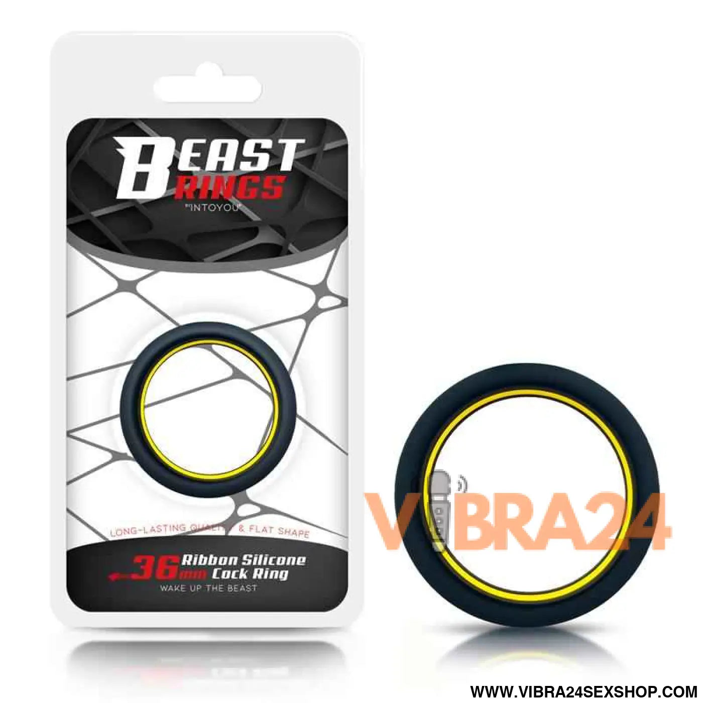 Penis Ring 100% Solid Silicone 3.6 cm Yellow and Black