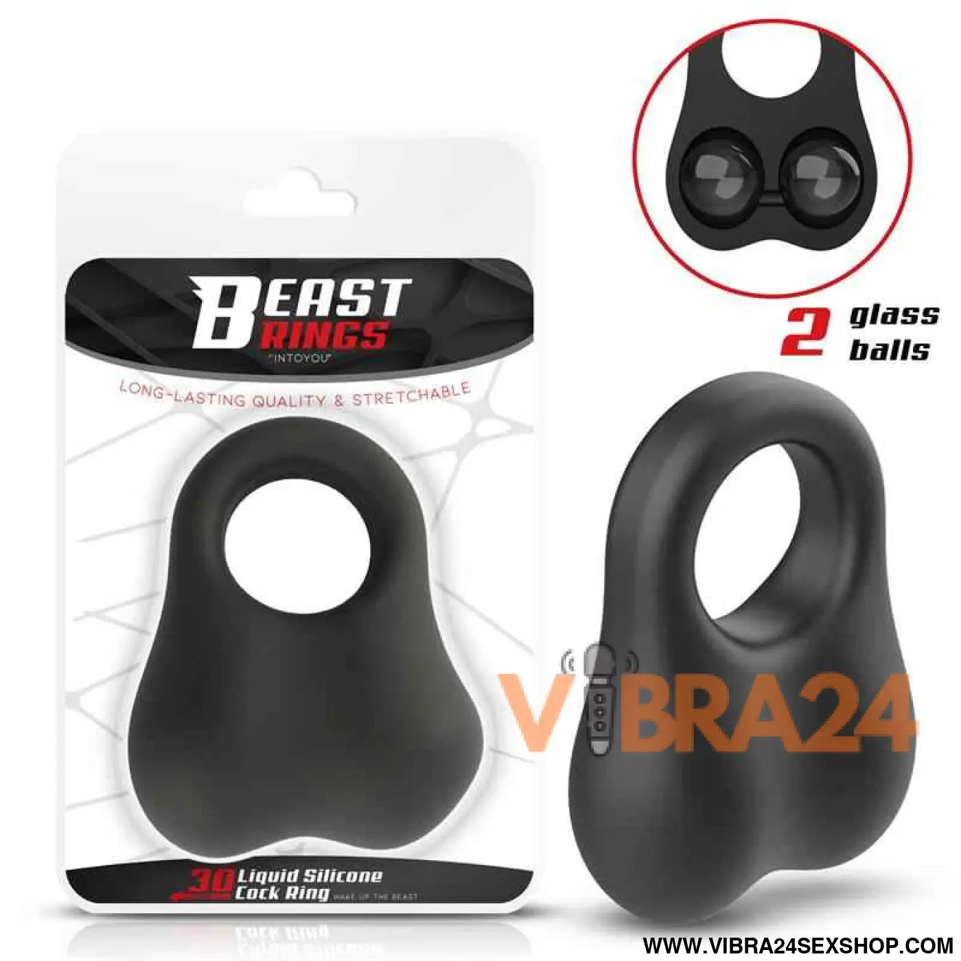 Penis Ring with Glass Balls Liquid Silicone 30 mm