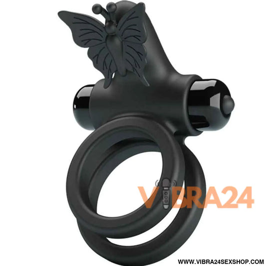 PRETTY LOVE - ANEL VIBRADOR DUPLO COM ESTIMULADOR PRETO