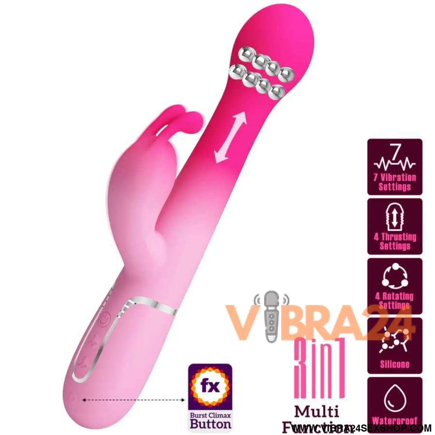 PRETTY LOVE - DEJON 3 EM 1 MULTIFUNCIONAL RABBIT VIBRADOR ROSA