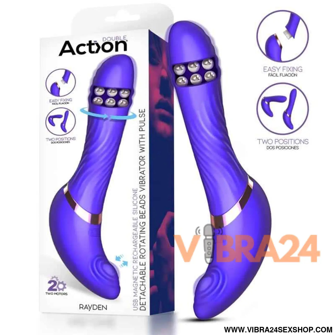 Rayden Detachable Rotating Beads Vibrator with Pulsation Two Positions