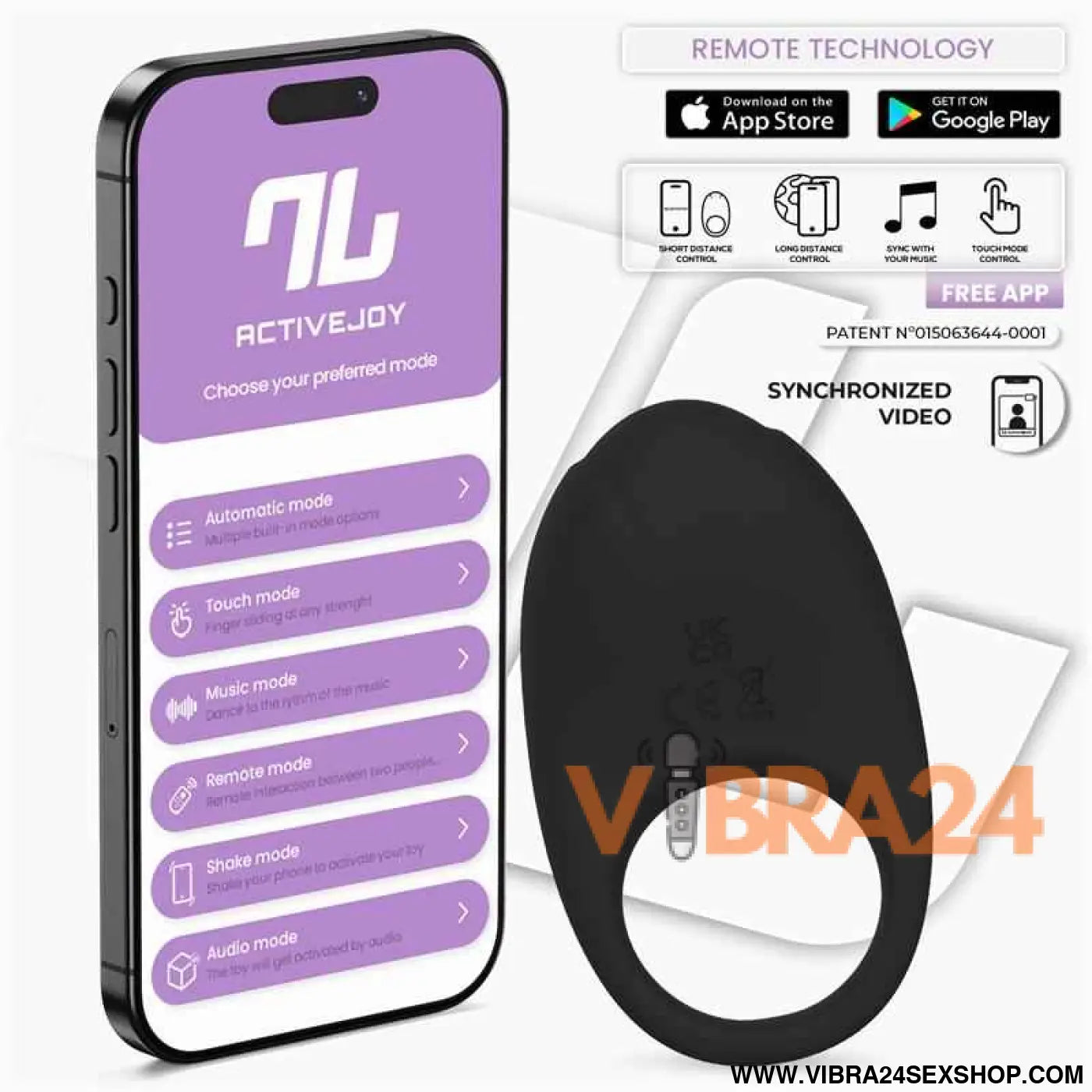 Ringo Vibrating Ring with App Unibody Black