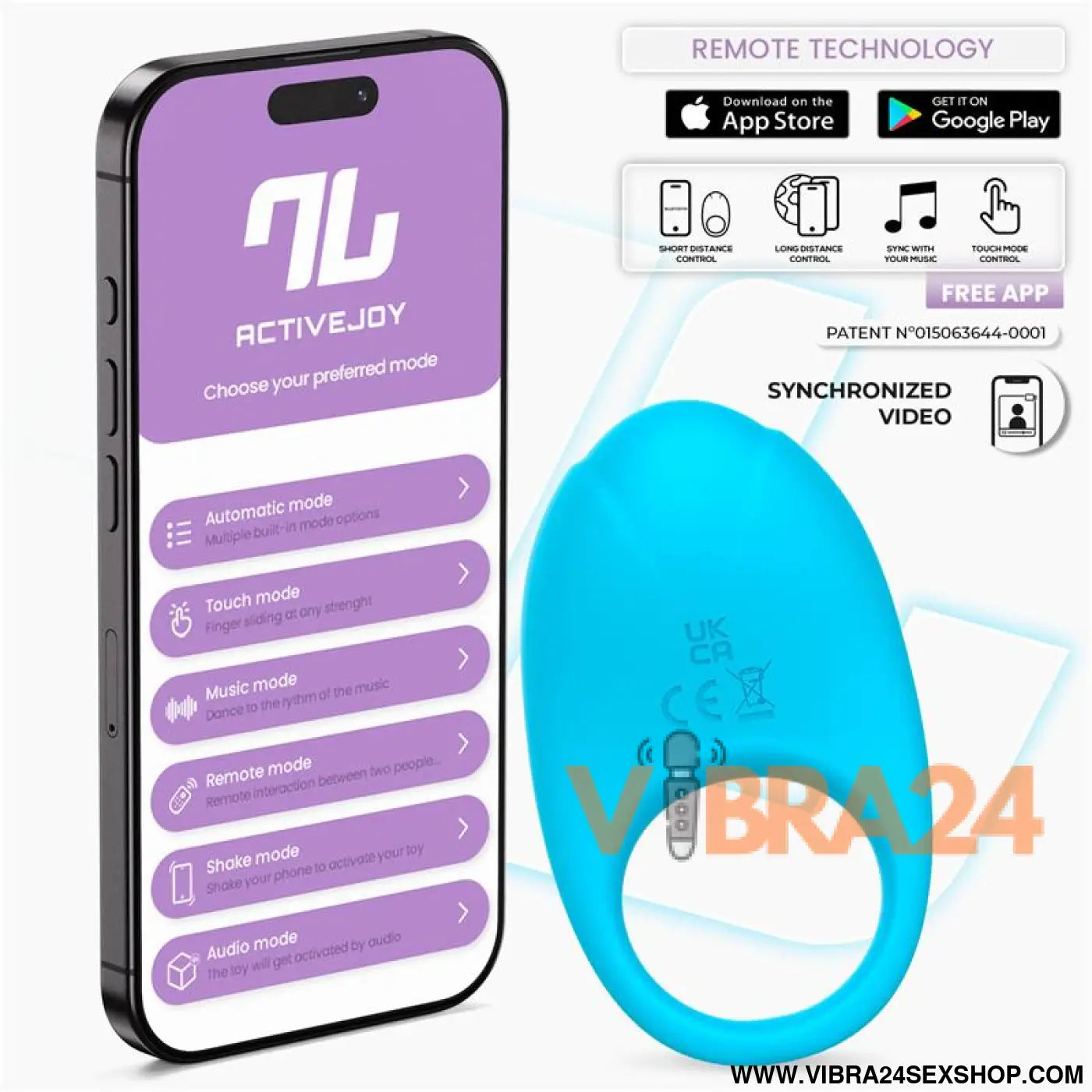 Ringo Vibrating Ring with App Unibody Blue