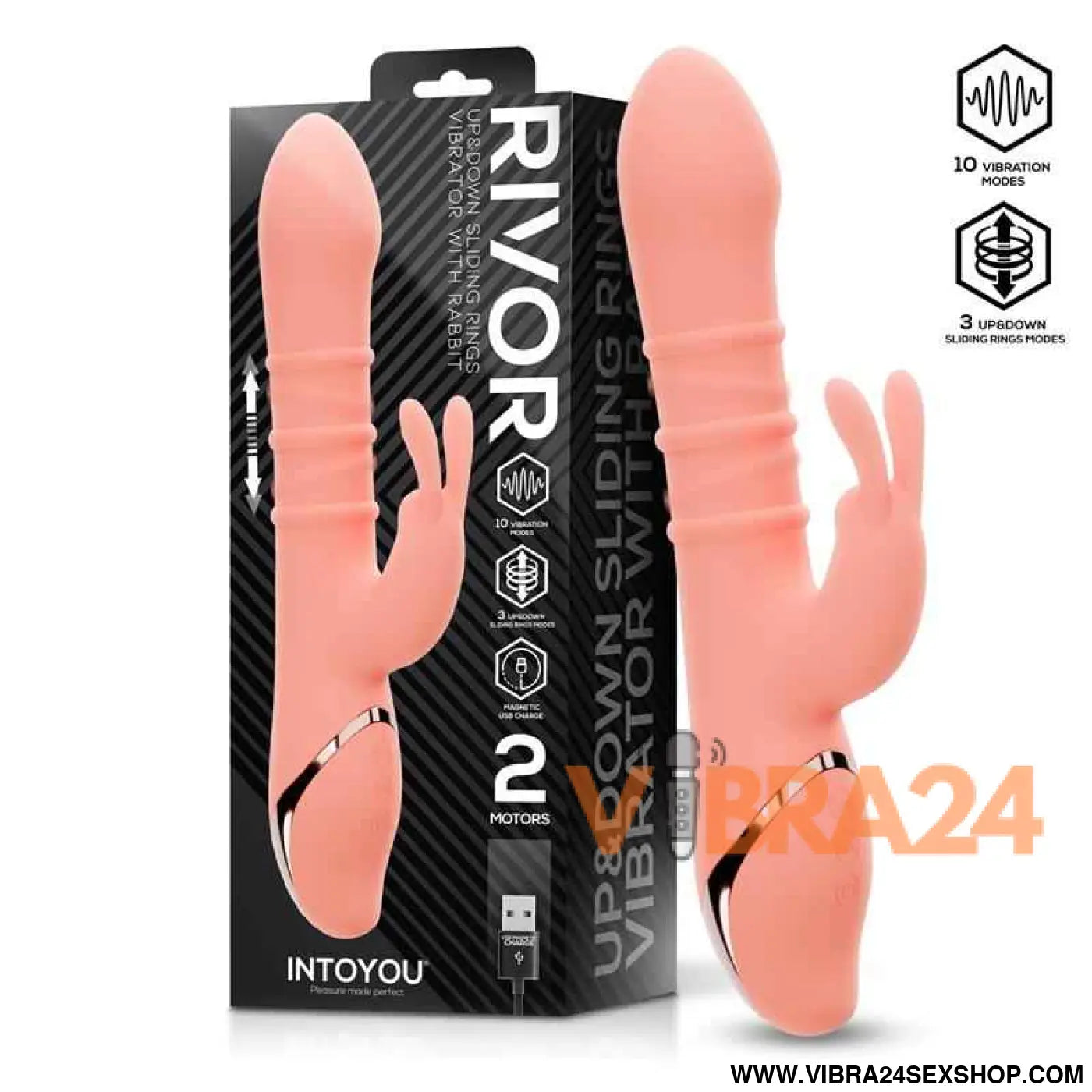 Rivor Vibrator with U and Down Sliding Rings