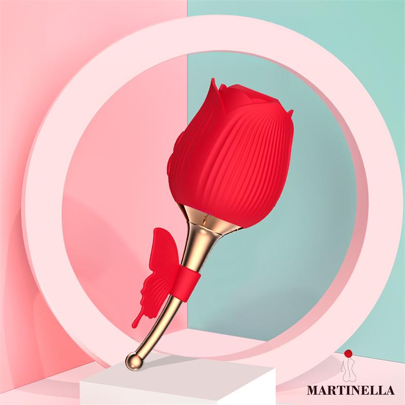 Martinella – Rose: Estimulador 2 em 1 com Sucção, Vibração e Borboleta Móvel para Prazer Versátil