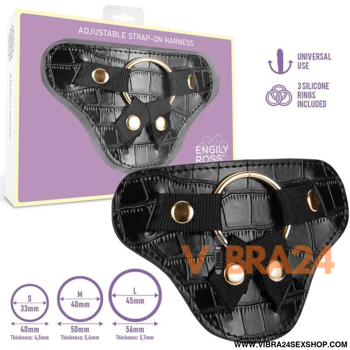 Roxane Universal Adjustable Harness with 3 Silicone Rings Black