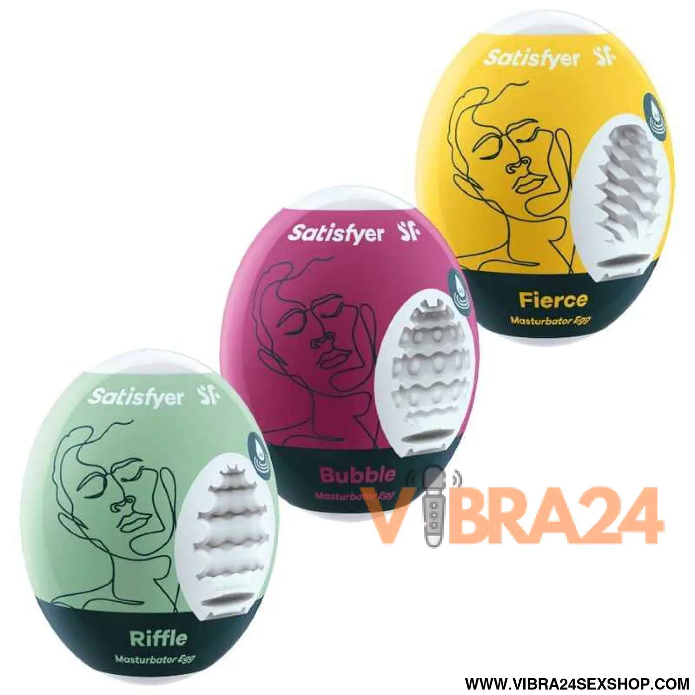 SATISFYER - 3 OVOS MASTURBADORES RIFFLE BUBBLE & FIERCE