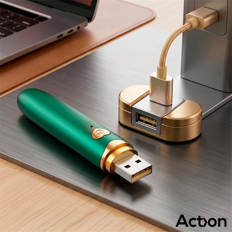 Action – Secret Vert: Pincel Vibratório Recarregável com Design Discreto e 10 Modos de Vibração